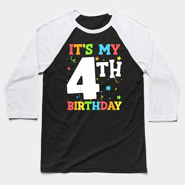 Kids Its My 4th Birthday Boy Toddler Girl Four Happy Birthday Baseball T-Shirt by vulanstore